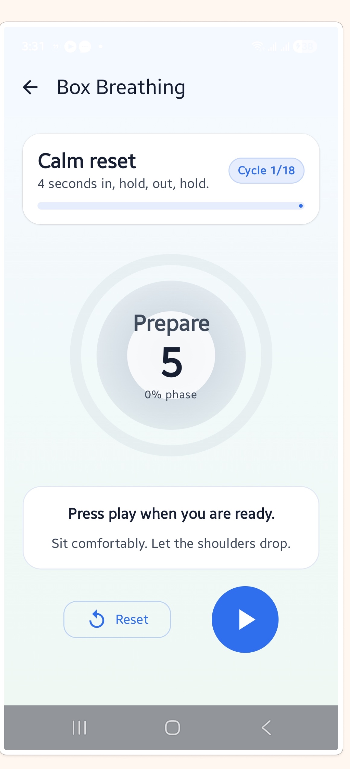 Learnzy box breathing activity with timed breathing cycles